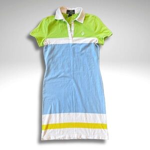 Ralph Lauren Active Green, Blue, & White Colorblock Short Sleeve Polo Dress XS